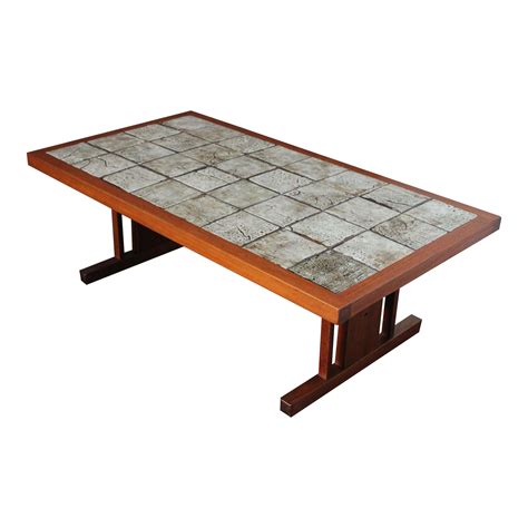 Danish Modern Ceramic Tile and Teak Coffee Table by Ox Art for Trioh | Chairish
