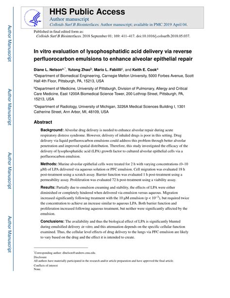 (PDF) In Vitro Evaluation of Lysophosphatidic Acid Delivery via Reverse Perfluorocarbon ...