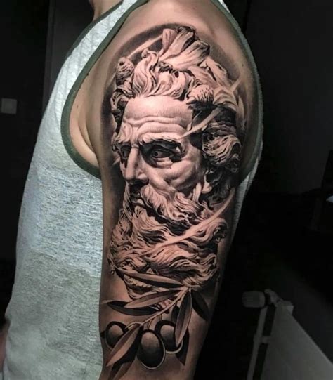 The depth of this tattoo Poseidon Tattoo, Zeus Tattoo, Statue Tattoo, Full Sleeve Tattoos ...