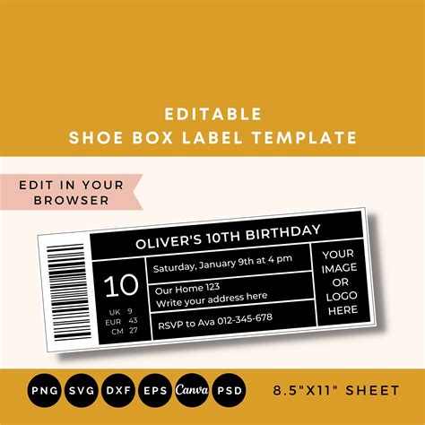 Box Template Printable, Label Templates, Download File, Instant Download, Digital Download, Shoe ...