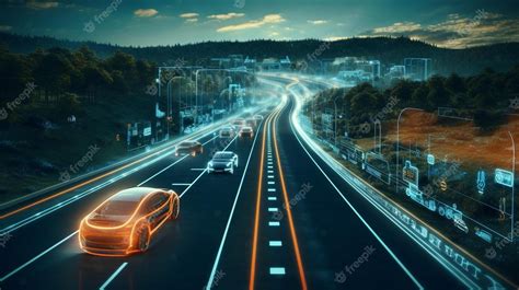 Premium AI Image | a digital painting of a highway with a car on the road