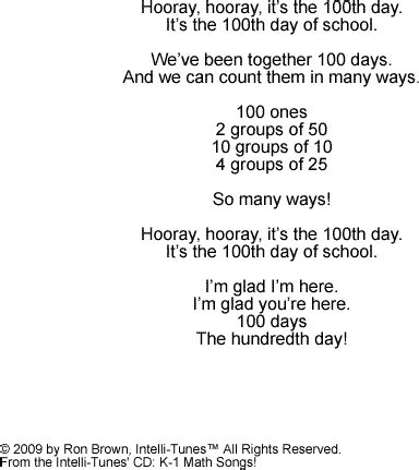 100th Day of School: Lyric Page Songs For Teaching School Song Lyrics, School Songs, 100 Days ...