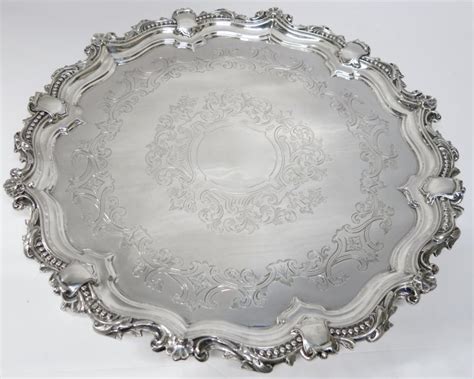 Antique English, Large Round Sterling Silver Tray For Sale at 1stDibs | antique sterling silver ...