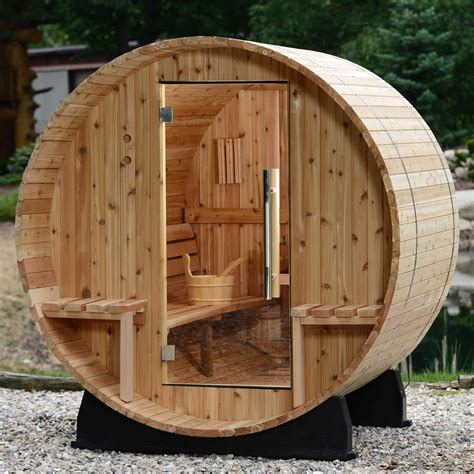 SuperiorBrands 2-4 Person Canopy Barrel Sauna, 4.5kw Heater Size, 220V, Interior LED Light ...