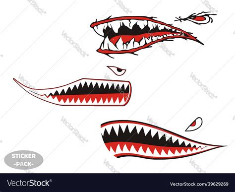 Shark teeth stickers pack design collection Vector Image