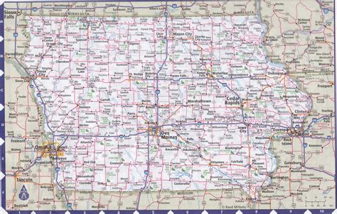 Map of Iowa state with highways,roads,cities,counties. Iowa map image