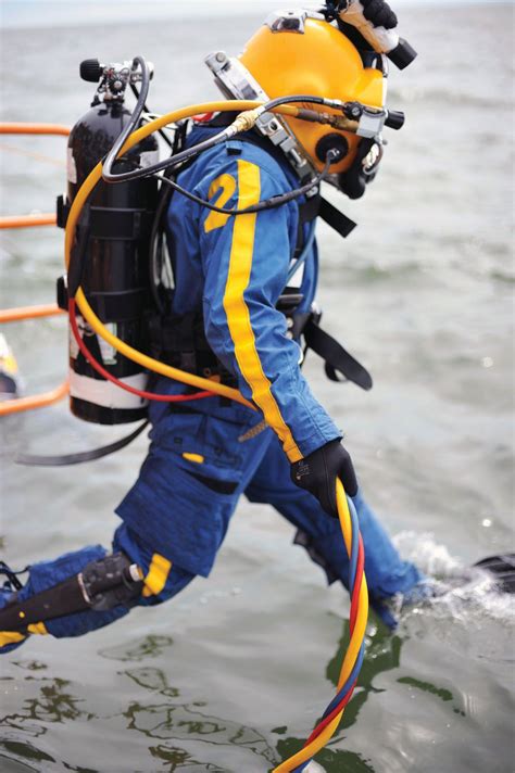 Diver jumping into the water wearing a Mark 12 outer garment | Дайвинг ...