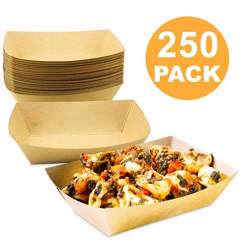 [250 Pack] 2 lb Heavy Duty Disposable Kraft Brown Paper Food Trays Grease Resistant Fast Food ...