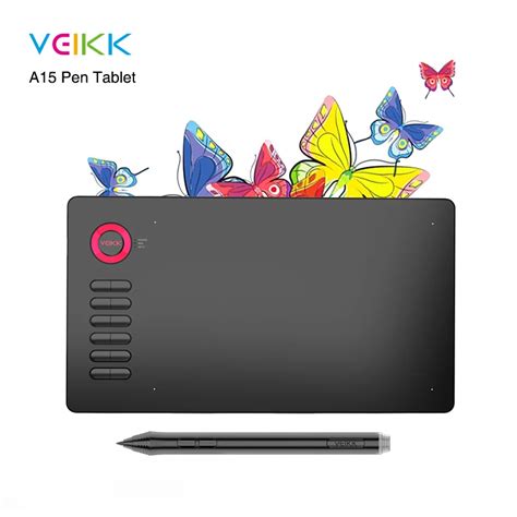 VEIKK A15 Drawing Tablet Large area of 10 x 6 inch with Battery Free ...