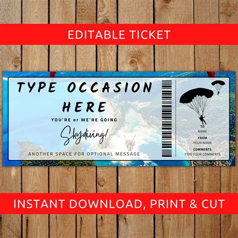 Ticket for Gift, Skydiving Ticket Template Gift Certificate Voucher ...