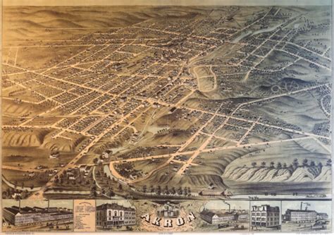 Historic Map of Akron Ohio with the Ohio and Erie Canal - Virily