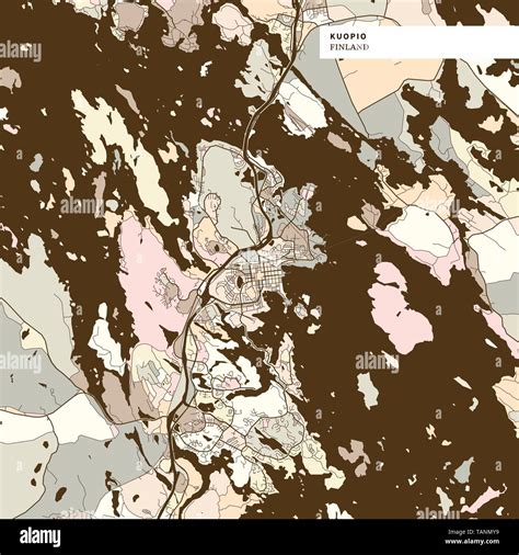 Map of Kuopio Finland, art map print template. brown colored version ...