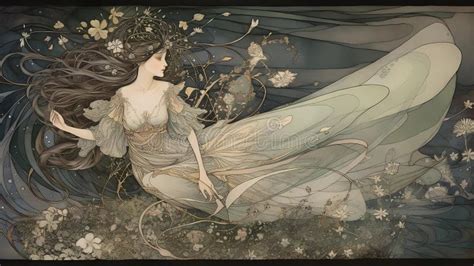 Art Nouveau Fairy Illustration in a Magical Forest Desktop Wallpaper ...