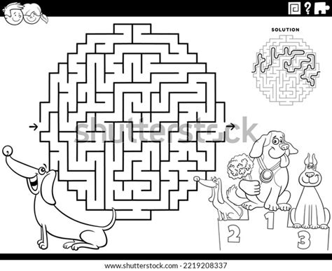 Black White Cartoon Illustration Educational Maze Stock Vector (Royalty ...