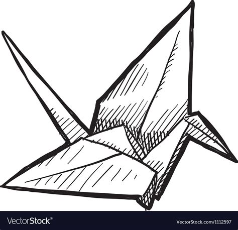 Doodle paper crane origami Royalty Free Vector Image