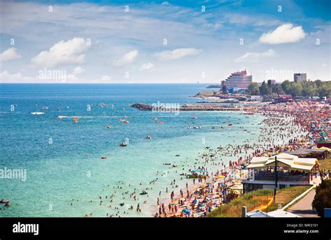 Beautiful long sand beach in Costinesti, Constanta, Romania Stock Photo ...