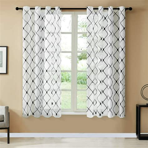 Topfinel White Sheer Curtains 63 Inch Length Black Embroidered Diamond Grommet Window Curtains ...