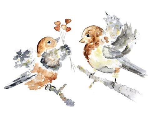 Bird Watercolor Print Love Art Love Birds Painting Gift for