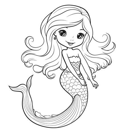 Mermaid Coloring Pages For Girls Outline Sketch Drawing Vector, Mermaid ...