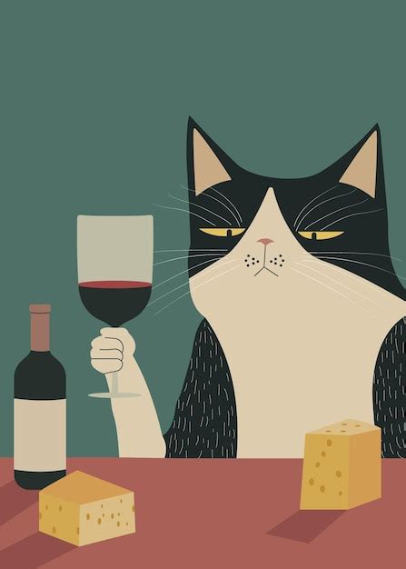 Premium Vector | Cat drinking wine