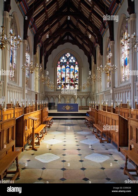 A portrait image showing the interior of the Chapel at Corpus Christi ...