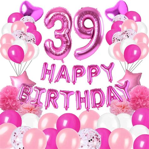 Buy Happy 39th Birthday Party Decorations Pink Latex,Rose Red Latex and ...