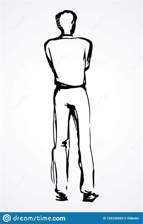 A Man Stands And Looks Into The Distance. The View From The Back. Vector Drawing Stock Vector ...