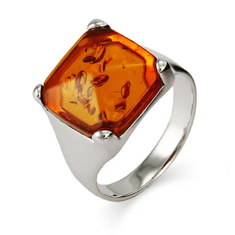 Sterling Silver Bold Princess Cut Amber Ring | Eve's Addiction®