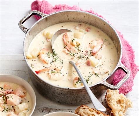 Creamy seafood soup Seafood Soup Recipes, Beetroot Relish, Bread Pudding With Apples, Lazy ...