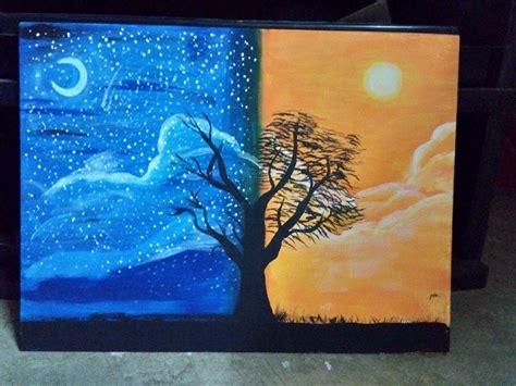 Day and night painting | Night painting, Acrylic painting canvas, Cool paintings