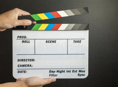 Hands Holding Movie Clapper Board on Neutral Background. Stock Photo - Image of conceptn, board ...