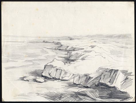 Original Drawing-COASTLINE-ATLANTIC-NORMANDY-PENCIL SKETCH-Theo ...