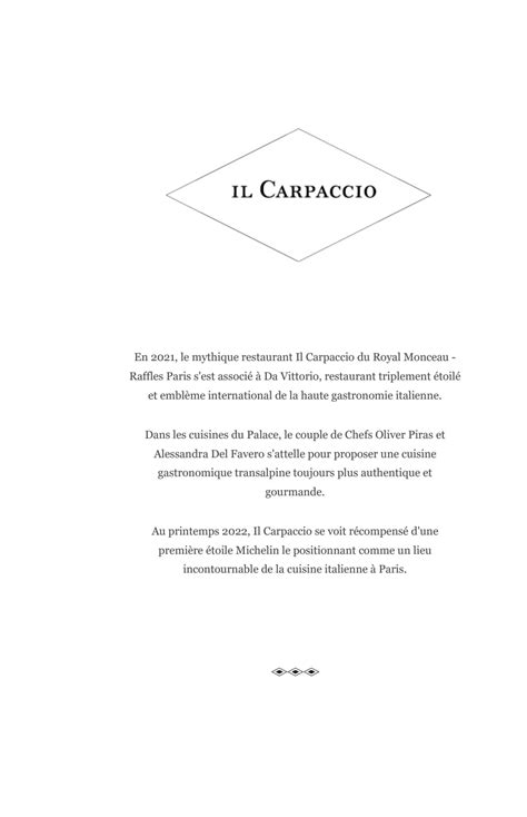 Menù completo e carta 2024 - Il Carpaccio - Le Royal Monceau Raffles Paris a Parigi | TheFork