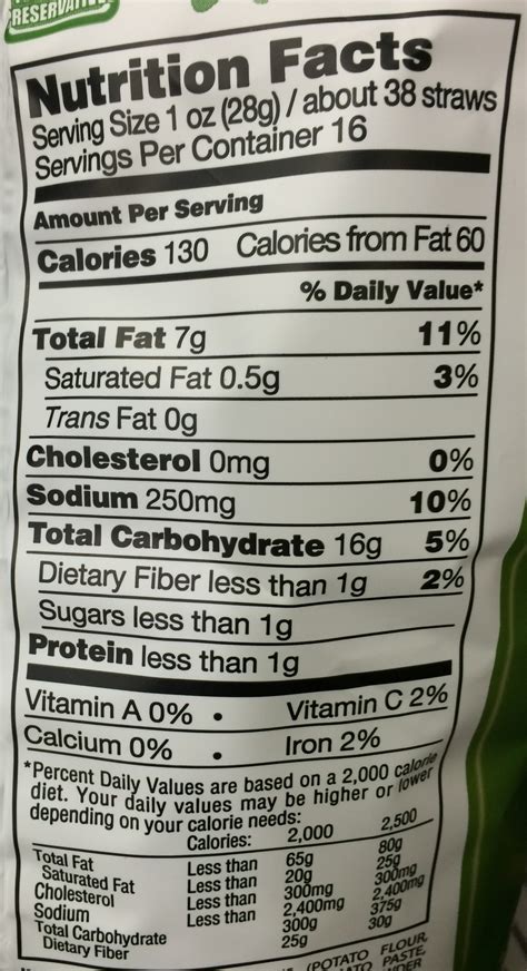 Garden Veggie Straws Nutrition Facts | Fasci Garden