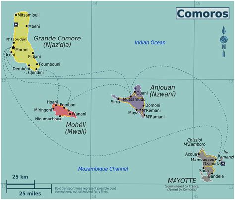 Political map of Comoros and Mayotte with cities, roads and airports | Vidiani.com | Maps of all ...