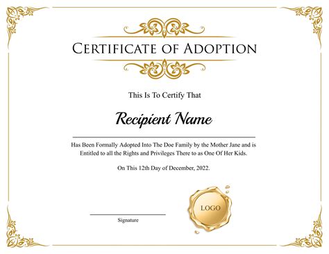 Adoption Certificate Templates