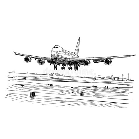 Drawing of the Airplane Landing in Vietnam Stock Vector - Illustration of drawing, aeroplane ...