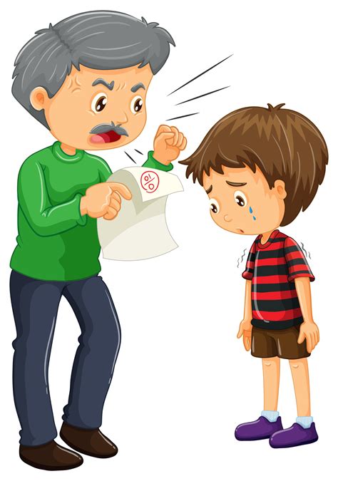 Angry father and boy with bad grades on paper 368199 Vector Art at Vecteezy