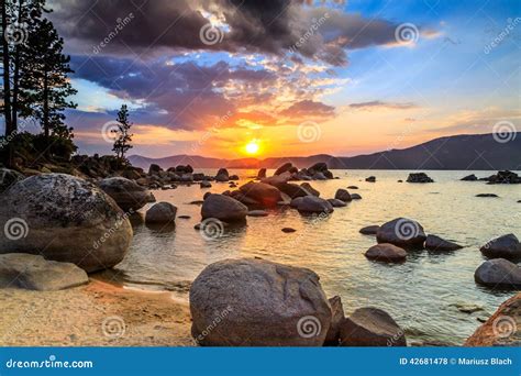 Lake Tahoe sunset stock photo. Image of beach, relaxation - 42681478