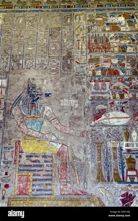 Ancient paintings on the walls inside the temple of Hatshepsut in Luxor Egypt Stock Photo - Alamy