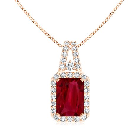 GIA Certified Emerald-Cut Ruby Halo Pendant | Angara Australia