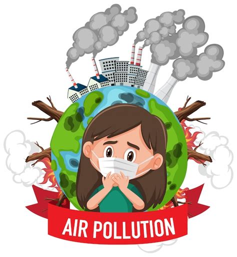 Diseño de póster para detener la contaminación con niña con máscara | Vector Premium