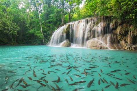 Level two of Erawan Waterfall in Kanchanaburi Province, Thailand | Erawan national park ...