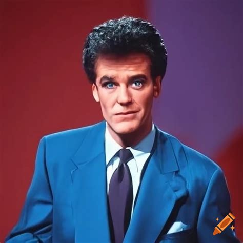 80s late night show host blue suit on Craiyon