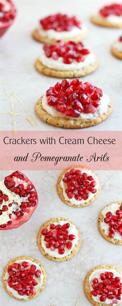 Try these crackers with cream cheese and pomegranate arils topped with honey. Perfect recipe for ...