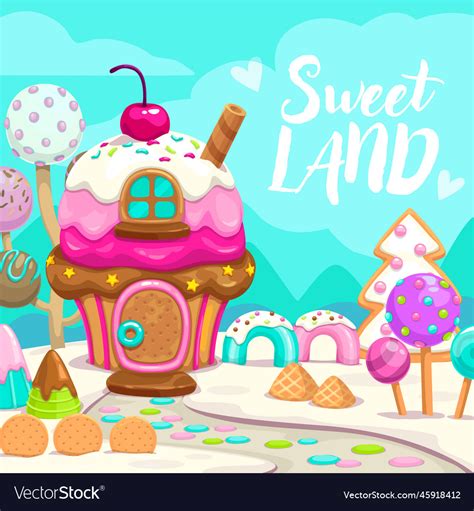 Cartoon sweet candy land art Royalty Free Vector Image