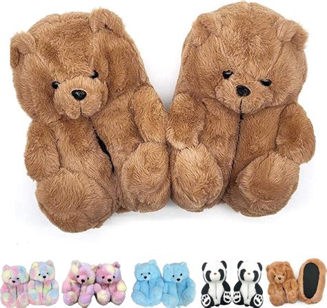 Teddy Bear Plush Slippers, Womens Fluffy Anti-Slip Soft Floor Slippers Cute Cartoon Bear Design ...