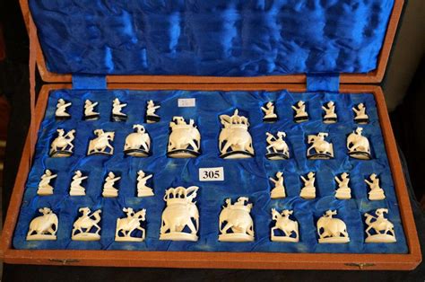 Sold at Auction: Antique Indian carved Ivory Chess set in original box ...