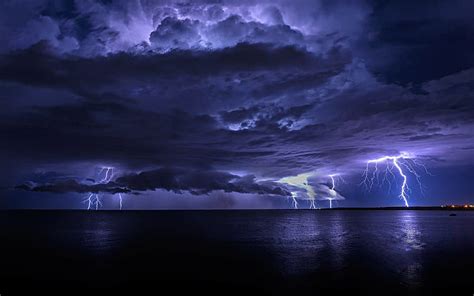 HD wallpaper: Flash, lightning, sea, storm, violet | Wallpaper Flare