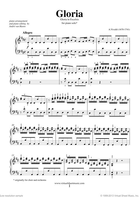 Gloria sheet music for piano solo (PDF-interactive)